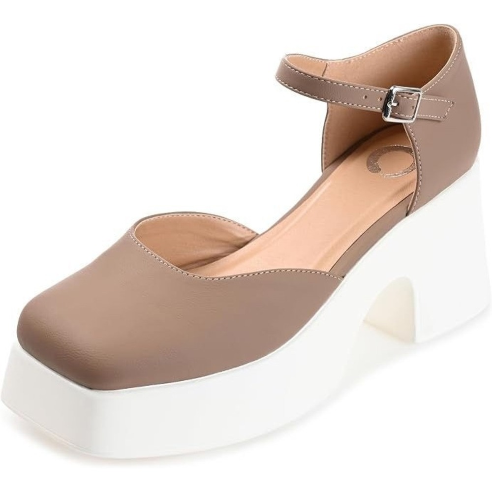 Journee Women's Lizaa Sporty Mary Jane Platform Shoes - Taupe - 9.5